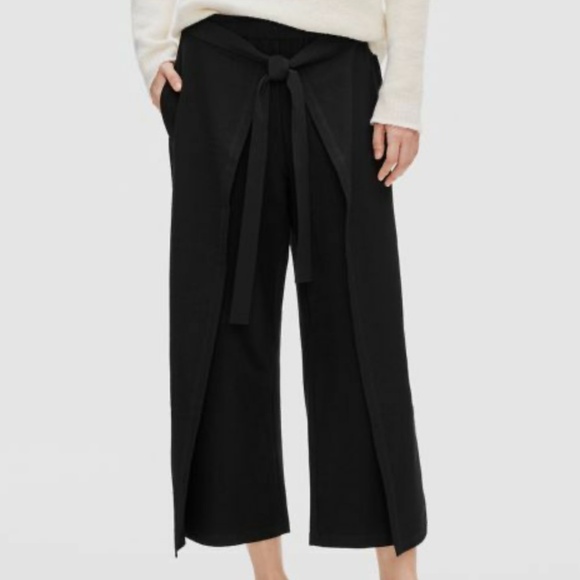 Eileen Fisher Washable Stretch Crepe Black Tie Front Crop Pants - M - EUC - Picture 1 of 5